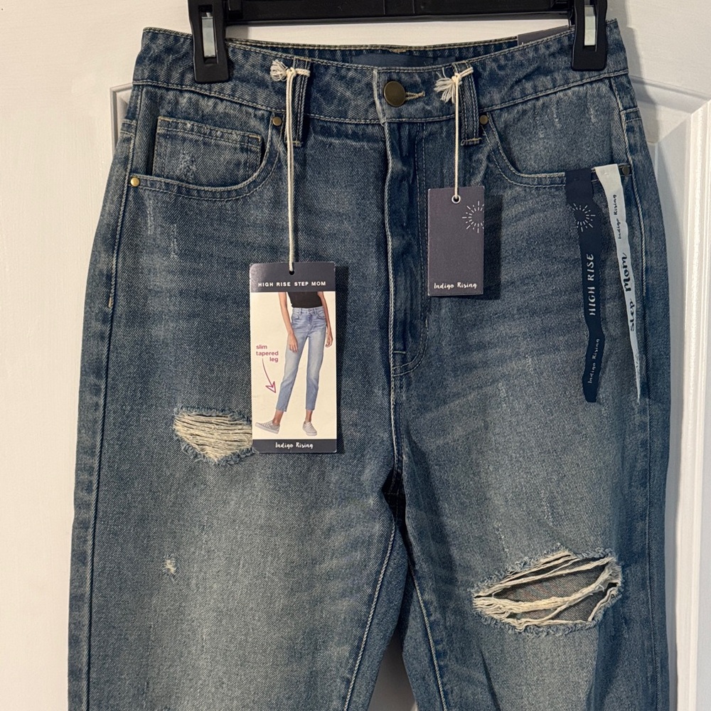 Indigo Rising High-Rise Step Mom Jeans - Blue